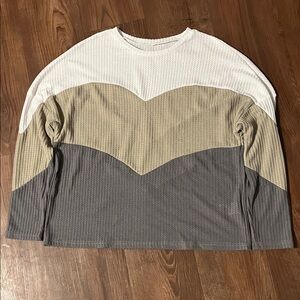 Men's Tri-Tone Long Sleeve Shirt - White, Tan, and Gray